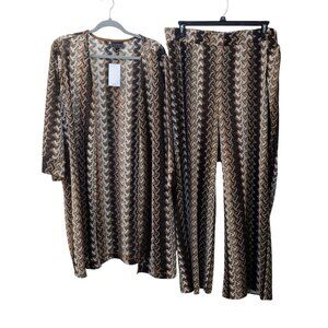 G By Giuliana: 2-pc Crochet Lace Cardigan and Pants, Size 2X, Brown, Tan, Cream